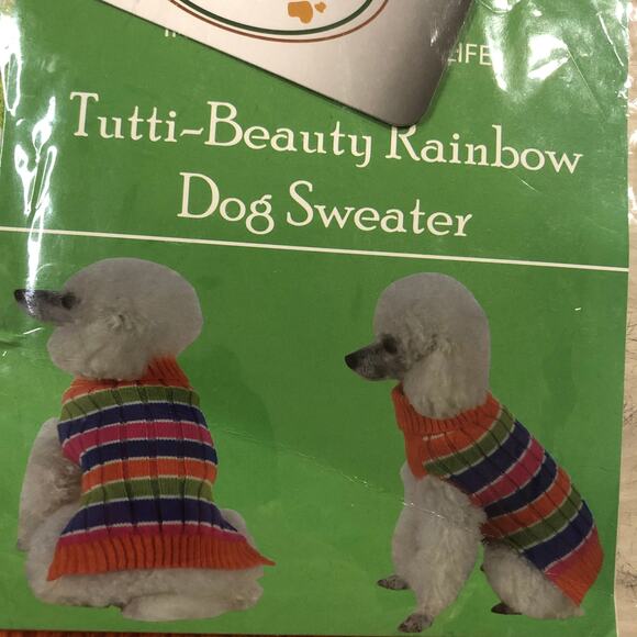 New Tutti-Beauty Colorful Multicolor Striped Cable Knit Dog Sweater - Picture 3 of 7